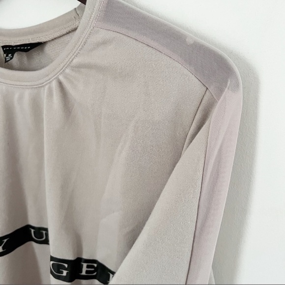 Kay Unger Gray Logo Top Mesh Panel Long Sleeves Size Medium NEW Athleisure - Picture 3 of 7